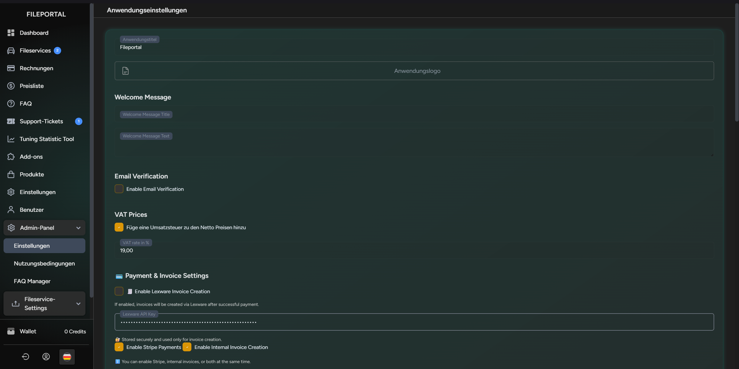 Admin – Einstellungen Teil 1