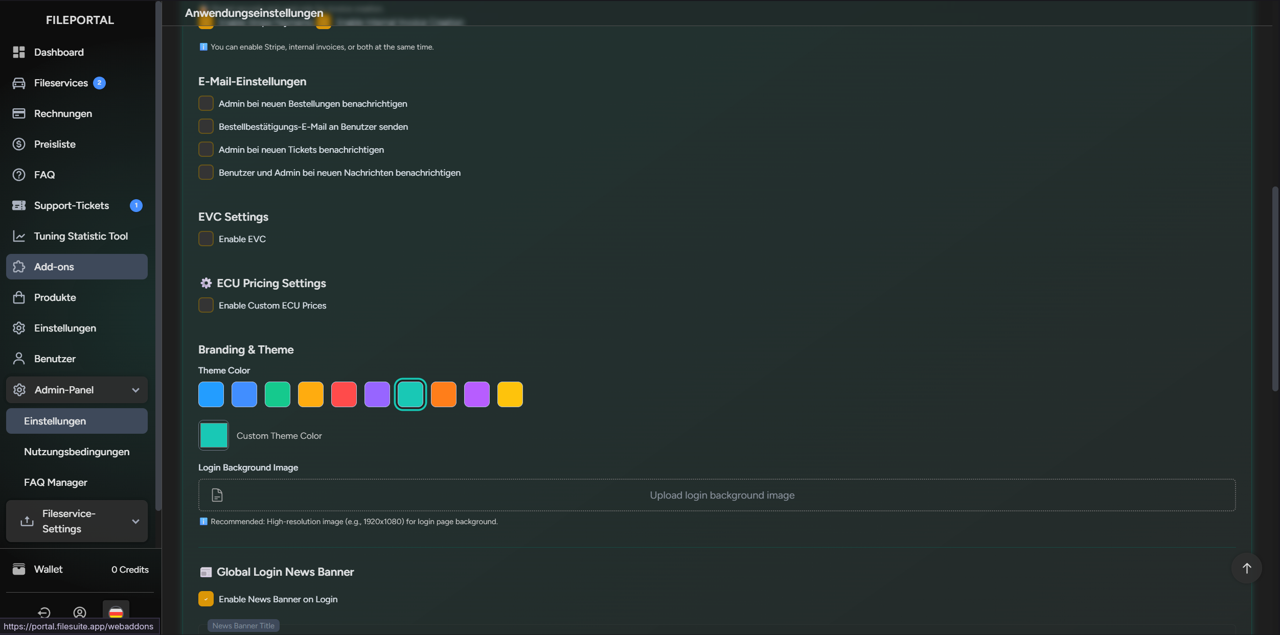 Admin – Einstellungen Teil 2