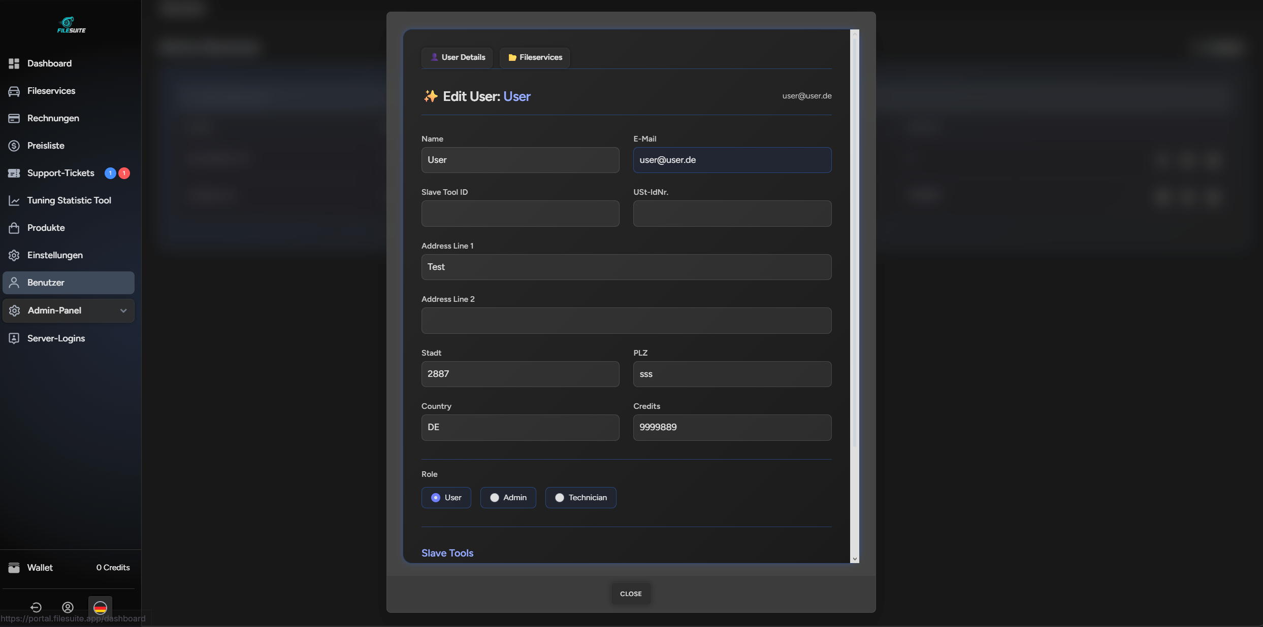 Admin – Nutzer bearbeiten