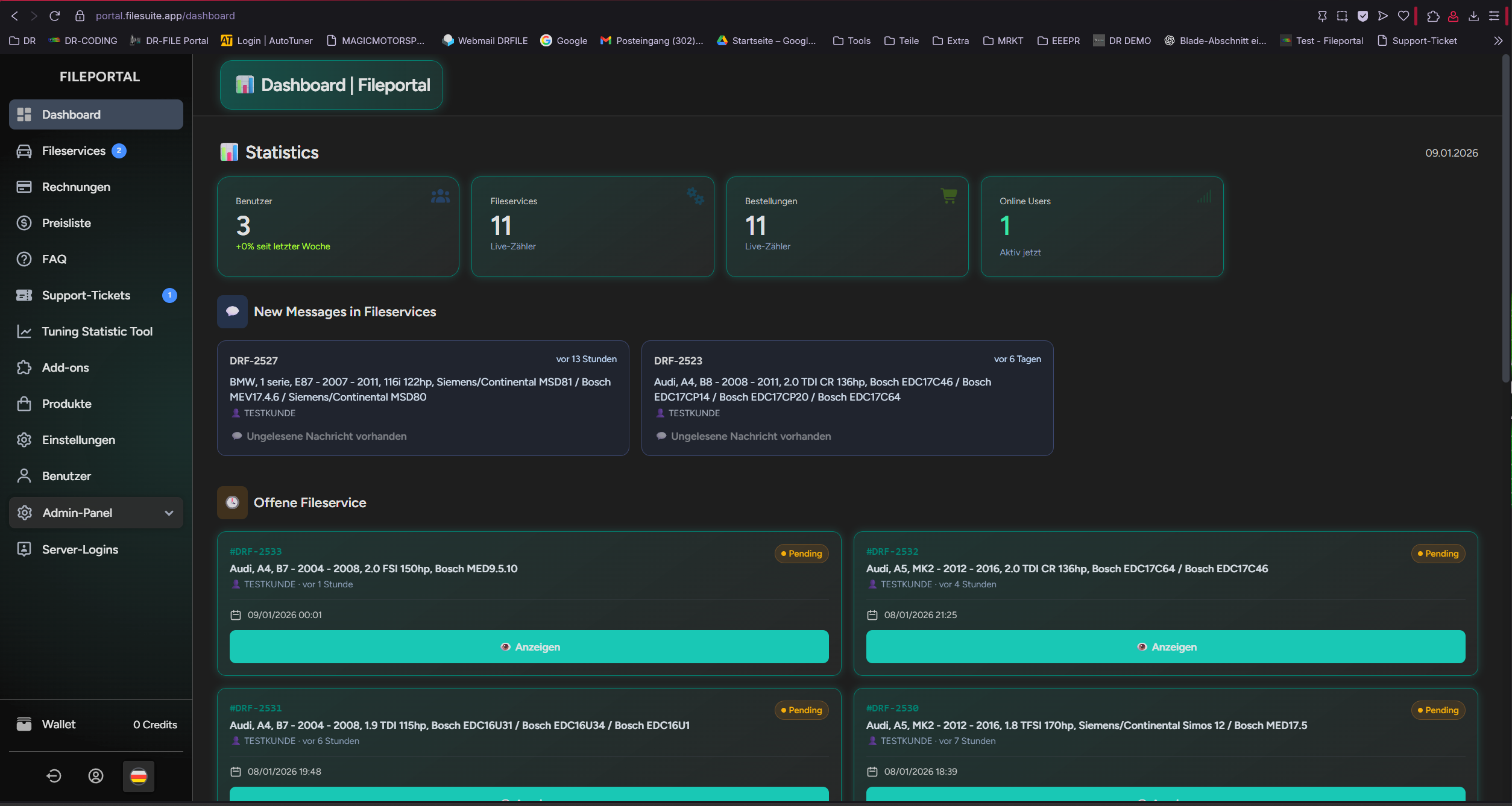 Dashboard (Admin Übersicht)