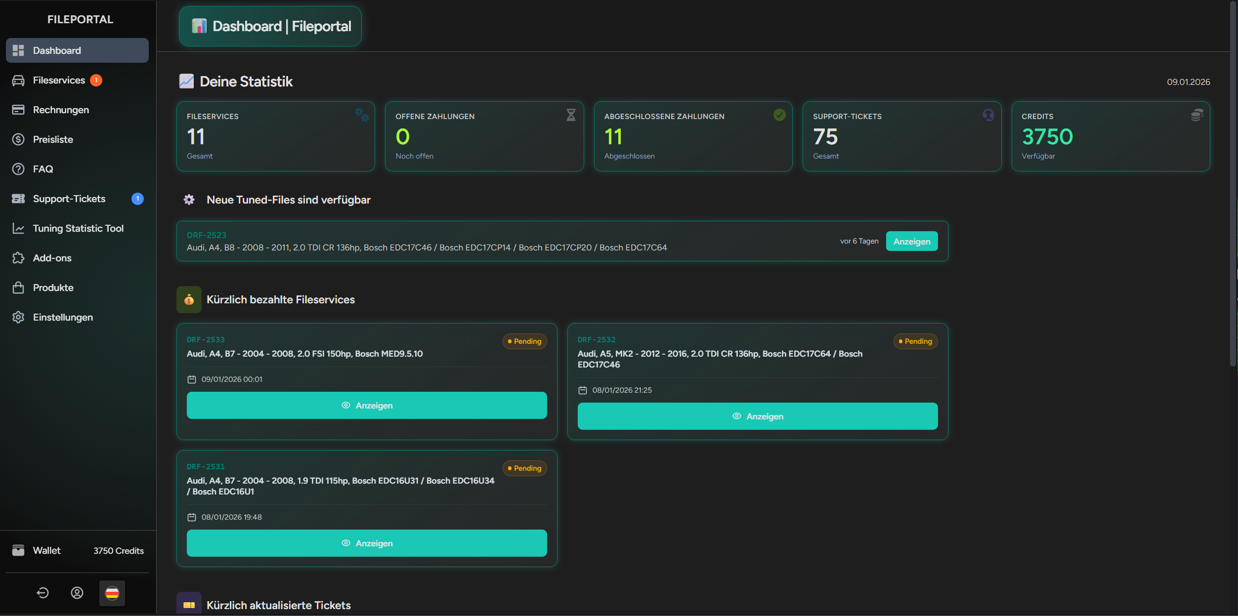 Dashboard (User Übersicht)